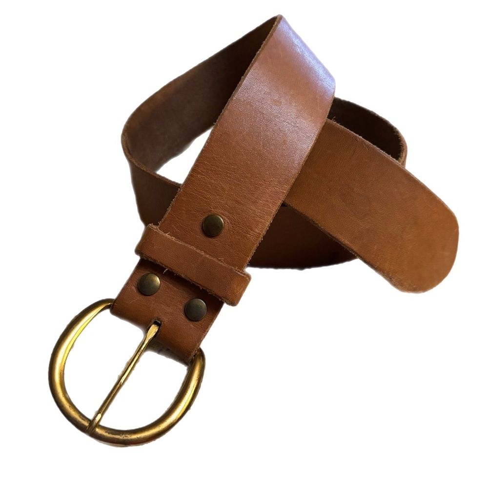 Vintage Full Grain Leather Belt Tan Brown with Exchangeable Gold Buckle